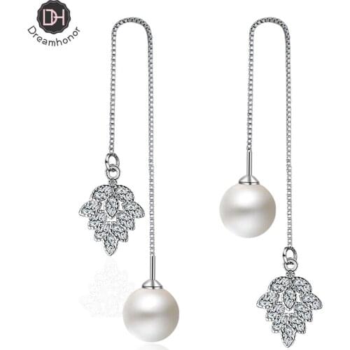 Dreamhonor 2021 New Arrival Trendy Simulated-pearl Long Dangle Earrings For Women Fashion Drop Earrings Jewelry Gift