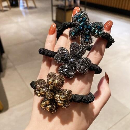 Women Fashion Rhinestone Hair Rope Lady Crysta Rubber Bands Girls Floral Hair Accessories