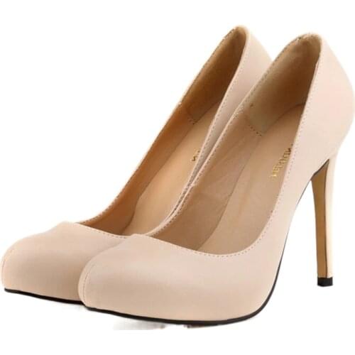 Womens Pumps Round Toe Matte PU Leather Sexy High Heels Shoes Platform Nude Work Ladies Court US5-10