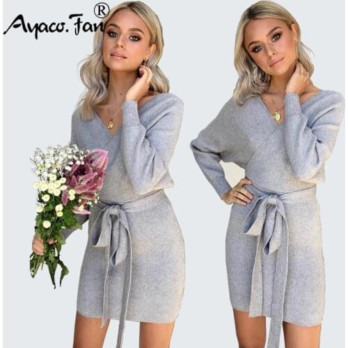 Autumn Winter Knitwear 2019 New Sexy Bodycon Long Women Sweater Backless Warm Batwing Sleeve Top Pullover Knitting Dress Jumpers