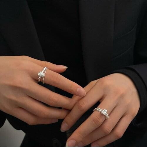 Irregular Surface Open Ring For Women Texture Lines Double Layer Adjustable Tassel Round Beads Hip Hop Female Engagement Jewelry
