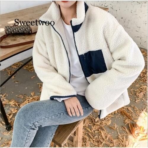 2020 Autumn Winter New Women Coat Loose Sweet Wild Fashion Patchwork Full Sleeve Preppy Style Pockets Female Coats