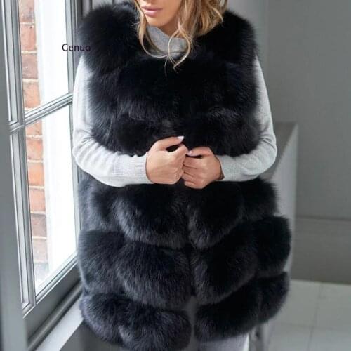 Imitation Fur Vest Jacket Stitching Autumn Winter Fox Fur Vest Womens Mid-Length Fur Coat High Quality Silver Fox Fur Outwear