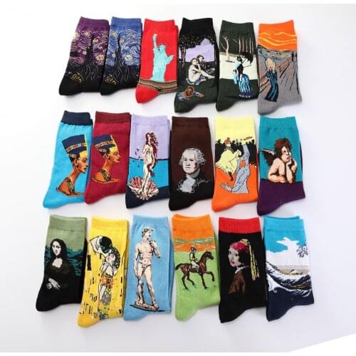 1 pair of fun autumn and winter retro van Gogh mural womens art world famous oil painting series female socks funny socks