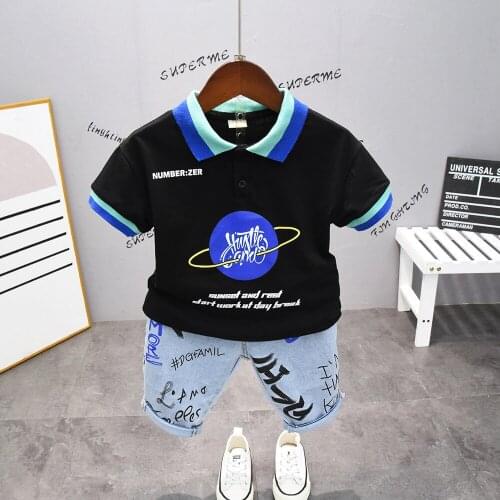 2021 2pcs Summer Baby Boy Children Causal Letter Printing Suit T-shirt + Shorts Boys Clothes Kids Clothes sets 2-7