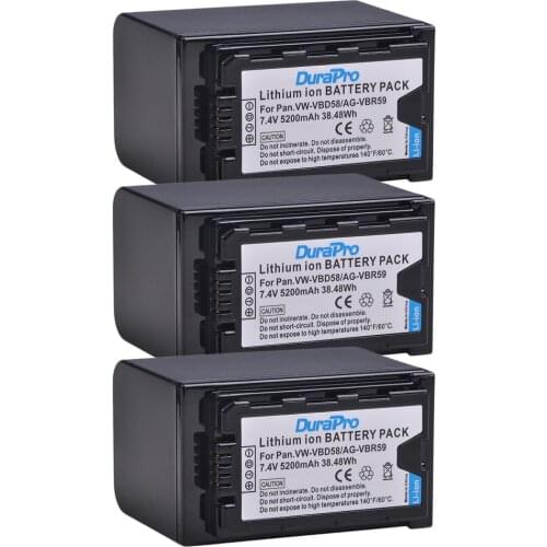 3Pc 5200mAH VW-VBD58 VBD29 VBD58 VBD78 AG-VBR59 Battery for Panasonic AJ-HPX260MC,HPX265MC,PX270,PX285MC,PX298,AG-FC100,HC-X1000