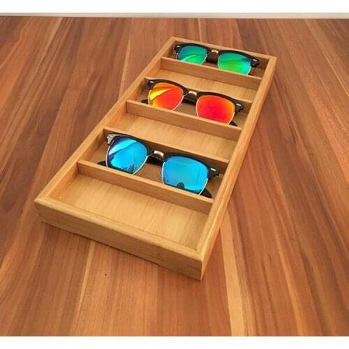 Bamboo glasses display box Storage case retro trend Fashion high-end glasses display supplies 6slots