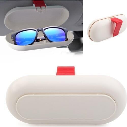 White ABS Plastic Car Sunglasses Box Sun Visor Glasses Case Holder Card Receipt Clip Universal