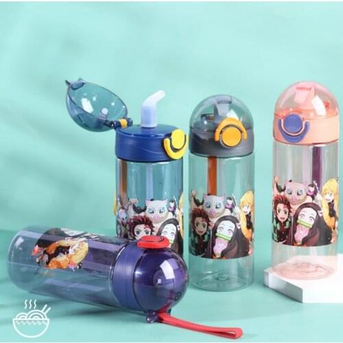 Demon Slayer Kamado Tanjirou Nezuko Agatsuma Zenitsu Water Bottle With Straw Portable Leak Proof Bottles Bouncing Cup Drinkware
