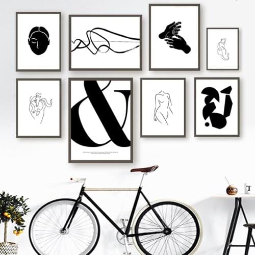 Black and White Wall Art Abstract Geometric Line Art Girl Body Curve Canvas Painting for Interior Nordic Posters and Prints