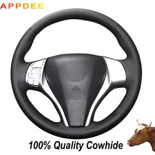 Black Genuine Leather Car Steering Wheel Cover for Nissan Teana Altima 2013-2016 X-Trail QASHQAI Rogue 2014-2016 Sentra Tiida