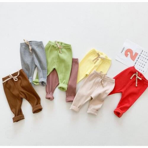 Baby bottoming outing pants 2021 spring baby thin cotton leggings with drawstring baby big PP leggings boutique kids clothing