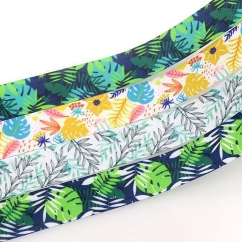 DHK 50yards Leaf Printed Grosgrain Ribbon Accessory Hairbow Headwear Decoration DIY Wholesale OEM S1473