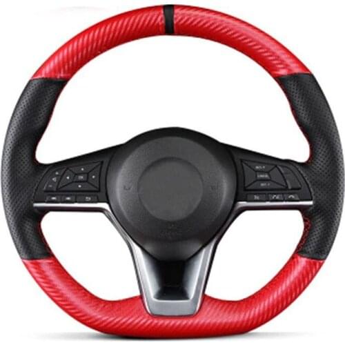 For Nissan Kicks 17-18 DIY Hand-stitched Car Steering Wheel Cover Carbon Fiber Leather