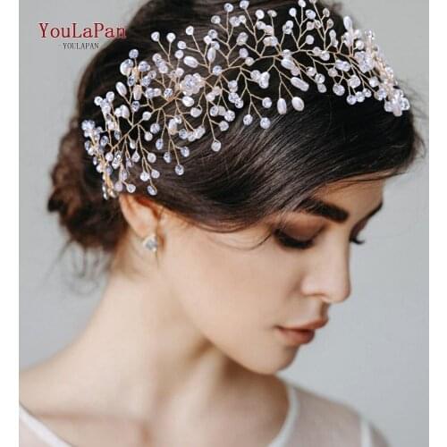 YouLaPan HP10 Elegant Bridal Headband Bridal Headpiece with Pearls Rhinestone Hair Vine Diamante Wedding Headdress Accessories