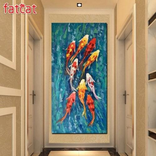 FATCAT abstract carp Large Diy Diamond Painting Full square round Diamond Embroidery Lucky fish Mosaic 5D Needlework AE2133