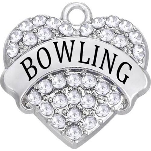 Exquisite heart-shaped metal engraving BOWLING letters tag pendant for sports DIY rhinestone crystal jewelry accessories
