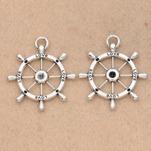KJjewel Antique Silver Plated Love Rudder Charms Pendants Jewelry Making Bracelet Accessories DIY Jewelry Findings 32mm