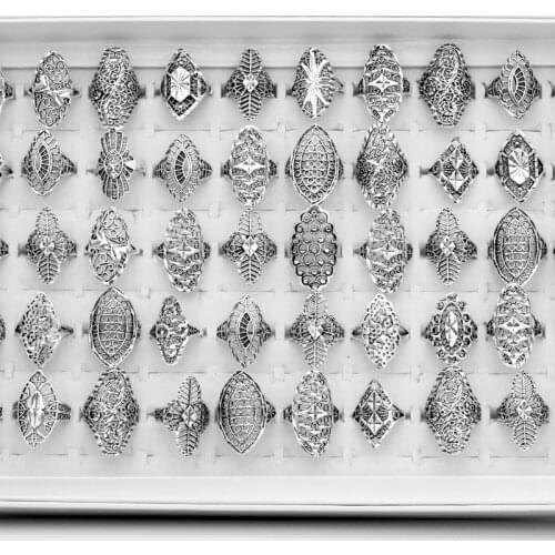 50 Pcs/Lot Vintage Flower Rings for Women Antique Hollow Finger Ring Party Gifts Wholesale Dropshipping