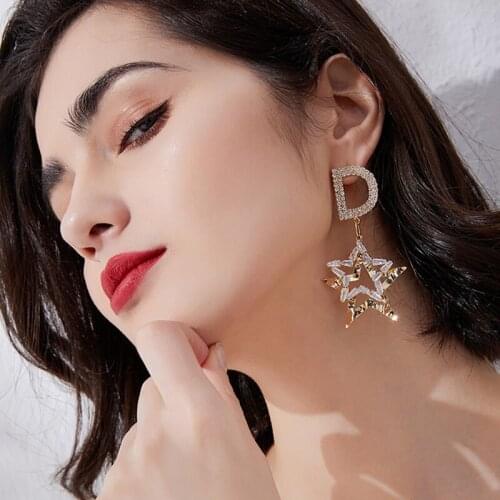 Korean Vintage Letter Star Drop Dangle Earrings For Women 2021 Fashion Geometric Wedding Party Jewelry Zircon Statement Earrings