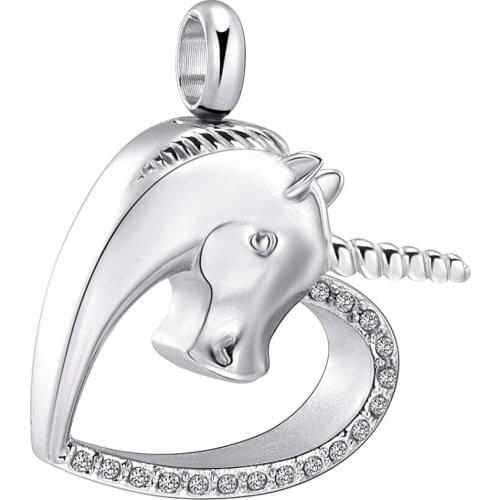 Cremation jewelry for ash Stainless Steel Crystal Unicorn Container Urn Memorial Pendant Necklace Ash Keepsake Cremation Jewelry