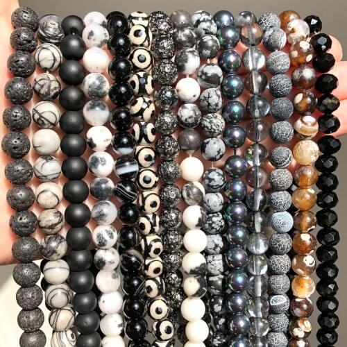 Black Agates Hematite Jespers Round Beads for Jewelry Making Needlework DIY Bracelet Necklace Accessories Wholesale 15'' Perles