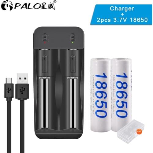 Palo 3200mah 3.7V 18650 lithium li-ion rechargeable battery 18650 batteries+2 slots LED usb 3.7V battery charger for 14500 18650