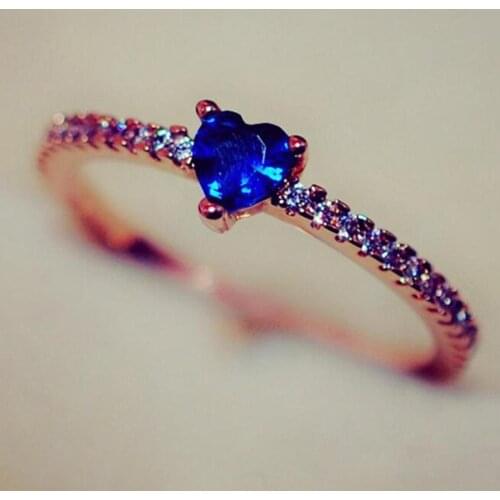 Small cute heart blue zircon love wedding Thin rings for women 2020 fashion rose gold color anillo de compromiso jewelry atacado