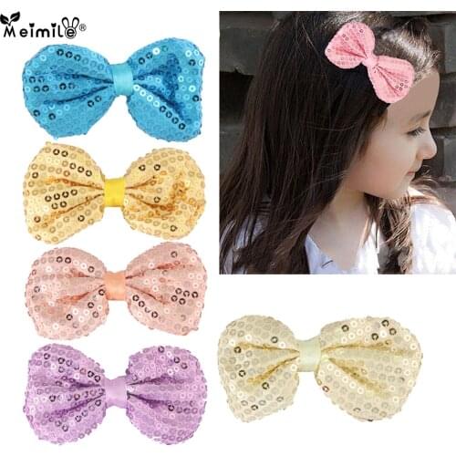 Meimile new fashion hair clips barrettes bow hair accessories headwear with sequins glitter hairpins to girls gifts
