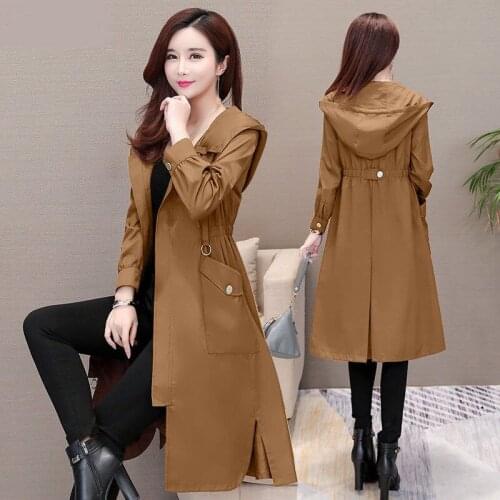 Fashion Thin Female Long Casual Loose Trench Coats 2021 Spring Plus Size Women Windbreaker Korean Cardigans Hooded Outerwears