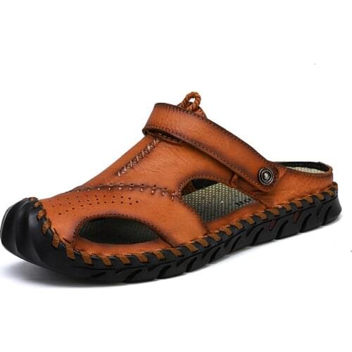 2021 High Quality New Fashion Genuine Leather Men baotou Sandals Summer Beach Slippers Casual Sneakers Outdoor Roman Beach Shoes