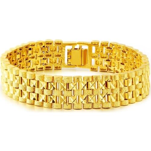 24K Pure Yellow Gold Bracelet for Man Classic Mens Tank Bracelets Watch Chain Bangles Fine Jewelry Gifts 2021 Trend