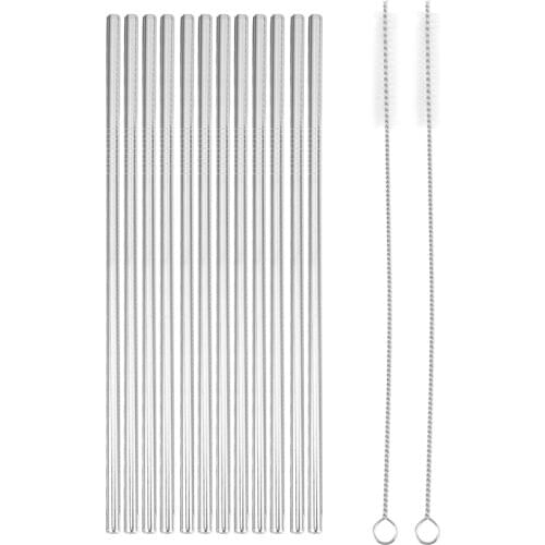 Set of 12, Stainless Steel Straws, Reusable Metal Drinking Straws, Straight Straws + 2 Cleaning Brushes