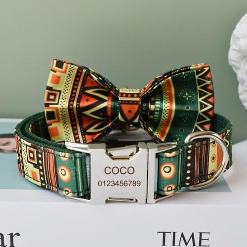 National wind Pet Collar Dog Leash Accessories For Pitbull Bull Terrier Rottweiler Free Engraved Pet Collars Christmas Collar