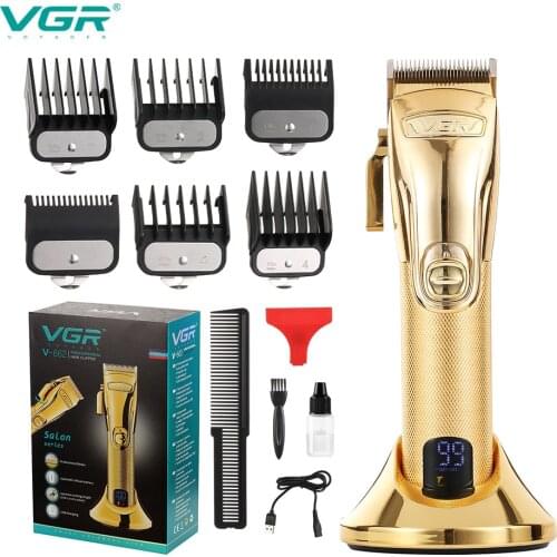 VGR V-662 Professional Hair Clipper Personal Care Barber Hair Trimmer For Men Shaver LCD Rechargeable Metal Electric Base Salon