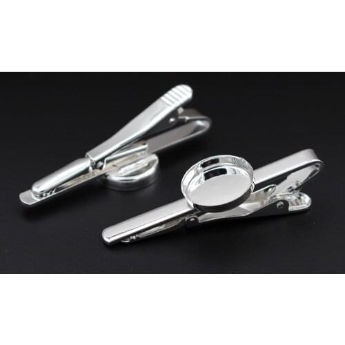 1pc Blank Tie clip Base w/ 12mm Round Deep Wall bezel cups Settings Mens Center Bar Tie Clips Clasps Findings Silver Color