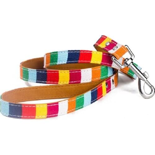 Rainbow Pet Collar Durable Cat Collar Personalized Dog Collar PU Leather Adjustable Buckles Leash For Small Dogs Pet Supplies
