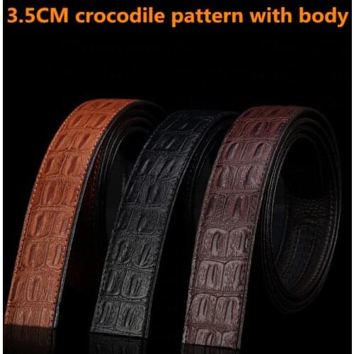 LAUWOO Mens alligator Cow leather belt retro crocodile Pattern leather belt for male men business strip genuine leather 3.5CM