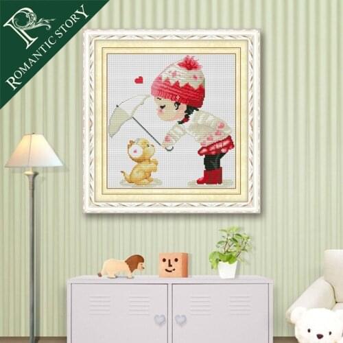 Romantic Story Cartoon Little Girl Printed Canvas DMC Counted DIY Chinese Cross Stitch Kits printed Cross-stitch set Embroidery