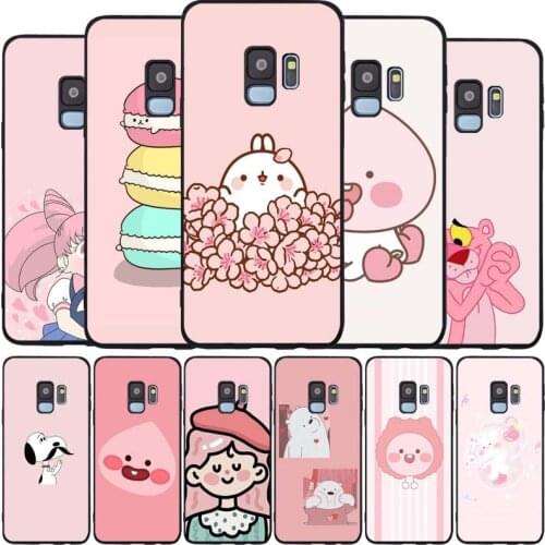 Pink cute and simple black Soft phone Case For Samsung S20 S10 S9 S8 S7 edge Plus Lite Note 8 9 10 A6 A7 A8 A9 2018 Cover