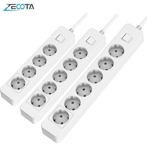 Multiple Power Strip Surge Protector 5/6 Way AC Outlet EU Electrical Plug Sockets 1.5m Extension Cord Switch Overload Protection