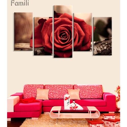 Modern Modular Picture Canvas Painting Gold Rose Flower Wall Art Home Decoration No Frame Room Decor 5 Pieces