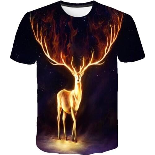 Glowing deer animal 3 d printing man children t-shirts with short sleeves harajuku/deer t-shirts S - 6 xl general code number