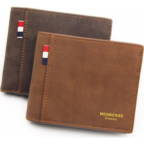 Vintage Male Wallets Purse Mens Wallet Money Bag Solid Color Leather Business Short Wallet Famous