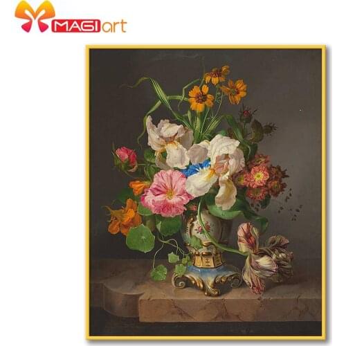 Cross stitch kits Embroidery needlework sets 11CT water soluble canvas patterns 14CT Flowers blooming in delicate vase -NCMF322