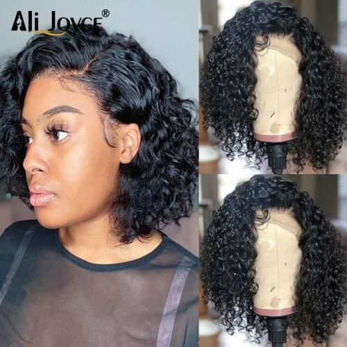 Curly Short Bob Lace Human Hair wigs for women 4x4 curly bob Lace Closure wig pre plucked 13x1 Wig #1B Brazillian wig Ali Joyce