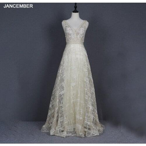 YY271 Beaded Sequins Evening Dress Shiny Slimming New A-line Light See-through Deep V Wide Sleeveless Sexy Backless Evening Gown