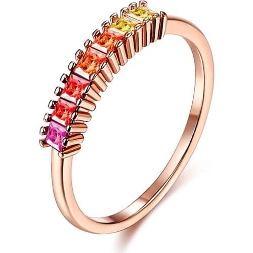 ZEMIOR Rainbow S925 Sterling Silver Rings For Women Colorful Cubic Zirconia Rose Gold Plated Elegant Women Gift Fine Jewelry