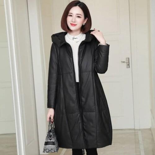 Leather Cotton Coat Mid-Length Plus Velvet Women 2021 Leather Jacket Winter Coat Haining Female Imitation Fur Jacket Solid Color