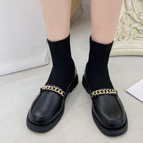 2021 Metal Chain Low Heels Ankle Boots Women Autumn Platform Knit Elastic Socks Boots Woman Black Slip on Booties Female